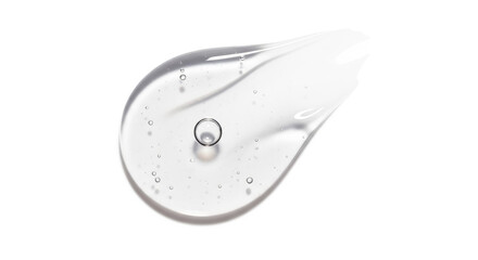 Clear cosmetic gel or serum smear with air bubbles on white background. Realistic transparent texture for skincare product design, facial essence, or hyaluronic acid serum advertising