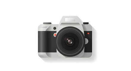 A simple, outlined illustration of a modern digital camera.