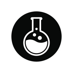 Black and white icon of a chemistry flask with bubbles