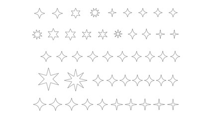 Sparkling Starbursts Collection Outline Vector Set: Dazzling Twinkles and Shimmering Star Shapes