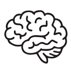 Vector doodle of the human brain in black and white, with visible cortex patterns and internal parts outlined strongly in bold black lines for medical or educational use.