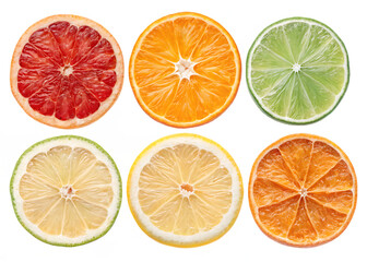 Fototapeta premium dried and fresh citrus fruit wheel slices isolation on background white