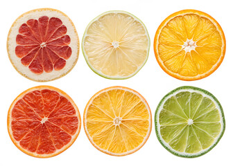 Fototapeta premium dried and fresh citrus fruit wheel slices isolation on background white