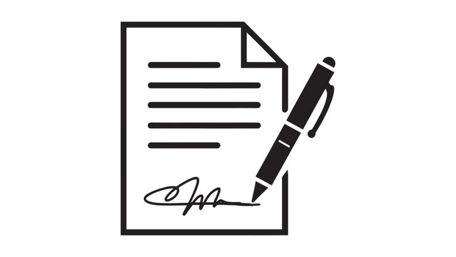 Signed Agreement Document with Pen Icon for Business Contract and Legal Paperwork on Clear