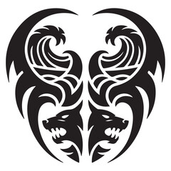 Fototapeta premium Symmetrical tribal dragon and wolf tattoo design