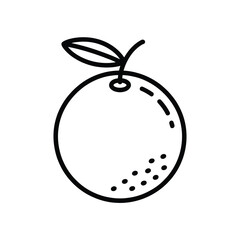 Simple line art icon of an orange with a leaf