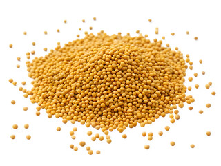 Pile of yellow mustard seeds scattered on a black background