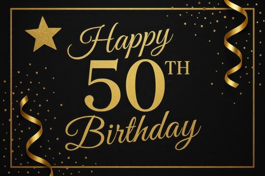 Elegant Black and Gold 50th Birthday Celebration Card with Sophisticated Typography and Festive Design Elements