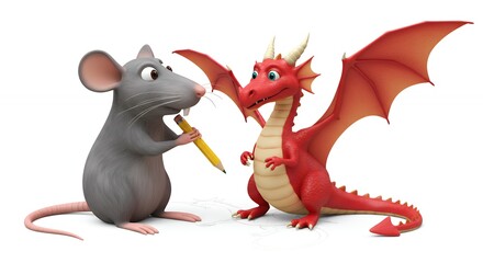 Mouse and dragon cartoon characters