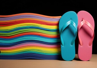 Obraz premium Vibrant Foam Art and Beach Flip-Flops A Colorful Composition of Summer and Creativity Colorful, Playful, and Eye-Catching Elements