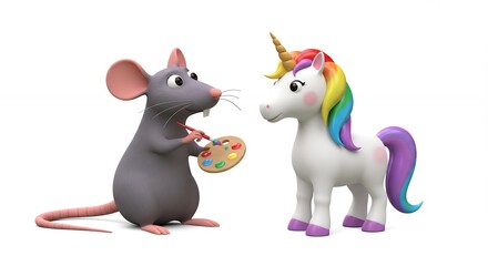 Mouse and unicorn presenting palette