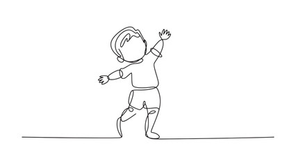 Continuous Line Art of a Child Standing Playful Childhood Fun and Recreation Design