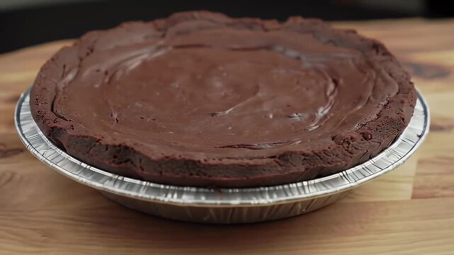 Delectable Mississippi Mud Pie on Wooden Table Professional Close-Up Display Featuring Rich Chocolate Layers and Tempting Texture Ideal for Bakery and Pastry Promotions Chocolate Brown Tone