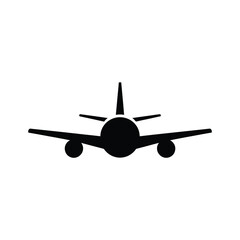 Black silhouette of an airplane flying forward