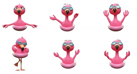 Pink flamingo cartoon illustrations set