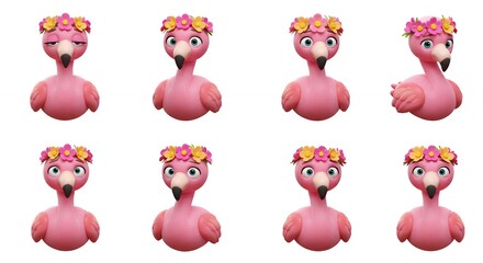 Pink flamingo illustrations set