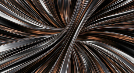 Fototapeta premium Abstract Metal Background Silver Black Copper Ribbons Texture Pattern Design Shiny Smooth Graphic Art Render Wallpaper Blank Backdrop
