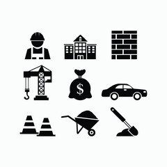 Construction Site Tools and Equipment Set Vector Illustration