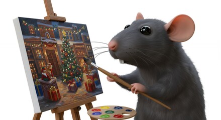 Rat painting christmas scene