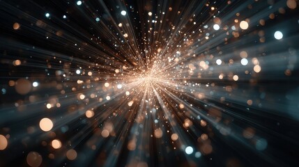 Fototapeta premium Light Burst with Glowing Spheres and Rays on Dark Background