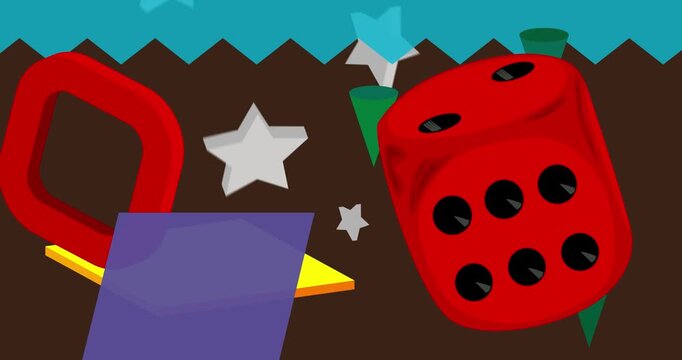 Dice geometrical graphic retro luck theme background video. Minimal geometric elements animation. Vintage abstract shapes illustration for advertising. - Powered by Adobe
