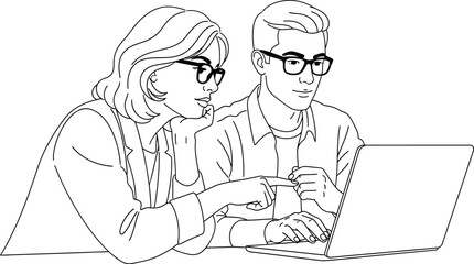 Business team working on laptop collaboration project outline