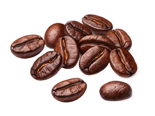 Obraz premium Close up of roasted coffee beans on a black background