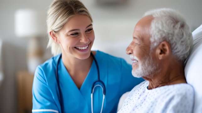 Affordable Healthcare Services for Seniors in Low-Income Nursing Home - Nurse Providing Quality Medical Care to Elderly Resident with Copy Space for Text