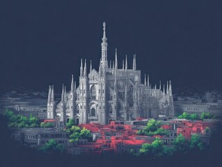 Digital illustration of a cathedral city