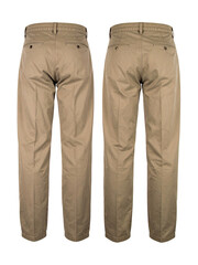 Two khaki cotton twill trousers on display, suitable for fashion websites, blogs, and social media posts showing stylish clothing options.