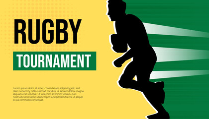 Rugby Tournament Banner with Running Player Silhouette