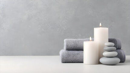 Minimalist Interior Decor with Ceramic Candles and Textured Towels for Spa and Wellness Settings