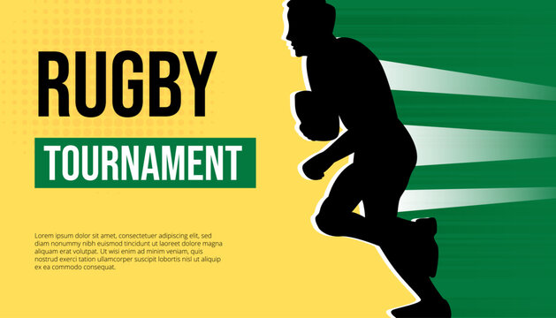 Rugby Tournament Banner with Running Player Silhouette