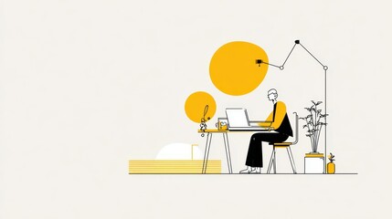 Person working at a desk in a simple style.