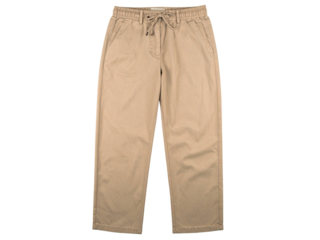 Pair of beige pants with drawstring waist. Suitable for fashion websites, clothing ads, and lifestyle blogs showcasing comfortable and stylish bottoms.