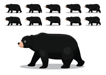 Black Bear Animation Walking Cartoon Vector Illustration