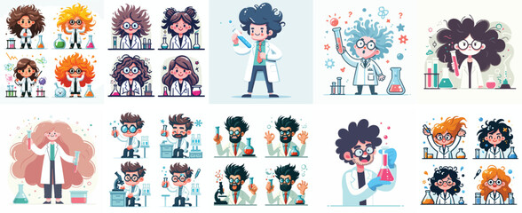 Scientist with wild hair and test tube
