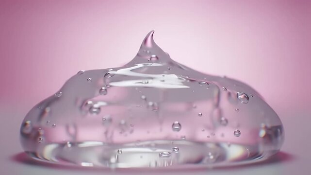 Viscous Glycol Liquid Drop 3D Render with Transparent Clear Gel Texture on Soft Pink Gradient Background Perfect for Skincare Cosmetic Chemical Science Products Demonstrations for Purity and