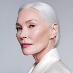 High-Resolution Portrait of Mature Woman with Silver Hair Showcasing Advanced Lighting and Composition Techniques