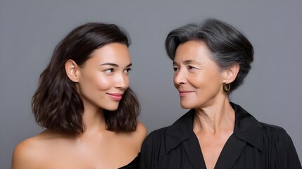 Portrait of Two Women with Contrasting Age and Expression in Studio Lighting for Commercial Branding