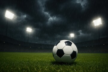 Fototapeta premium Professional Soccer Championship With Dramatic Weather and Intense Athletic Competition