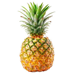 Single pineapple, bright yellow-gold rind, vibrant green crown