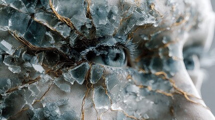 Abstract digital art featuring AI and human minds intersecting through fragmented glass and neural lines, symbolizing ethical boundaries and consciousness in machine learning