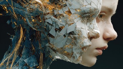 Abstract digital art featuring AI and human minds intersecting through fragmented glass and neural lines, symbolizing ethical boundaries and consciousness in machine learning