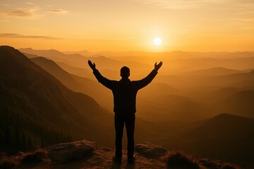 Fototapeta premium Solo Mountain Peak Meditation With Digital Detox and Mindful Nature Connection Experience