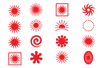 A collection of abstract sun icons in various retro, minimal, and geometric styles. Perfect for summer designs, logos, branding, boho graphics, and decorative elements.