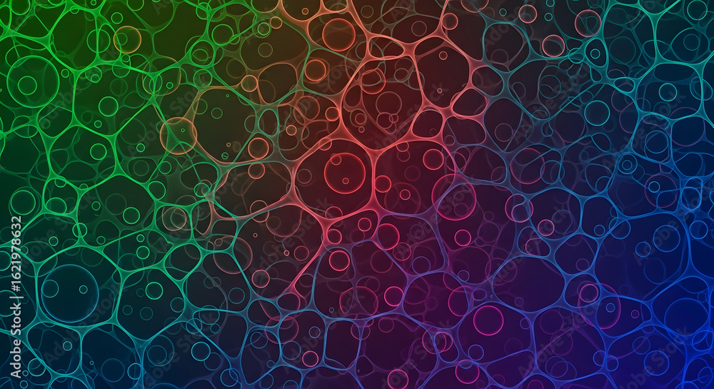 Poster abstract gradient network background dynamic glowing network of connected nodes and spheres. vibrant