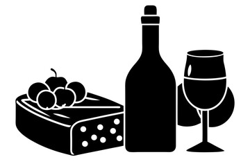 Vector art of silhouette of bottle of wine and grapes