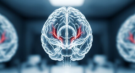 Detailed Human Brain Anatomy with Neural Pathways in Medical Illustration