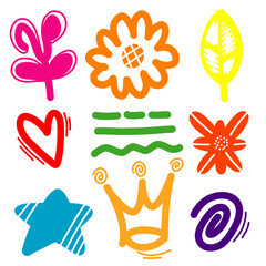 Hand drawn doodle elements set cute line art decorative design. Vector illustration
